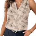 EVALESS Women's Pleated V Neck Sleeveless Tank Top, S