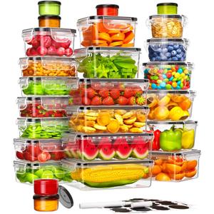 50 Piece Food Storage Containers with Lids(25 Containers & 25 Lids), BPA-Free Plastic Food Containers for Kitchen Storage and Organization, Leak Proof Meal Prep Container, Includes Labels & Pen