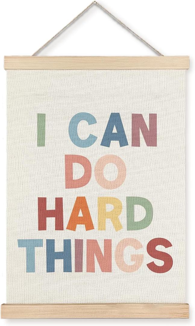 ignytiger I Can Do Hard Things Inspirational Affirmations Wall Art Poster Framed, Boho Motivational Canvas Wall Art Prints for Kids Room Classroom Playroom Decor, 12x16 Inches (GUAHAU-preppy can)