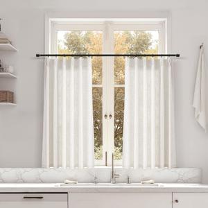 Joywell Short Tier Cafe Curtains 36 Inch - Linen Pinch Pleated Kitchen Drapes 2 Panels, Natural Cream Light Filtering Semi Sheer Small Window Curtain for RV Half Window Over Sink Basement 29x36