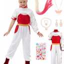 9 Pcs Zombies Costume for Girls Cheerleader Uniform Top Pant Coat Outfits (8-9 Years, White)