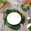 LemonRoad 72 Pcs Tropical Placemats Bulk 24 Jute Burlap Placemats 48 Palm Leaf Mats Hawaiian Coasters Waterproof Reusable Luau Party Decor for Hawaiian Summer Wedding Table Centerpieces