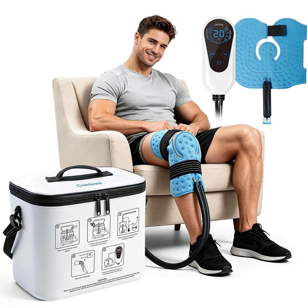 Comfpack Ice Machine for Knee After Surgery, 15QT Cold Therapy Machine with Programmable Timer and Quiet Pump, FSA Eligible HSA, Cold Water Circulation System for Knee Replacement, Rotator Cuff, Shoulder & Hip Surgery Recovery
