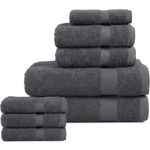 BolBom*S 8 Piece Towel Set-Ultra Soft 100% Pure Cotton 2 Large Grey Bath Towels 28x56, 2 Hand Towels for Bathroom 16x26, 4 Wash Cloths12x12, Bath Towels Ideal for Everyday Use, Hotel & Spa- Grey
