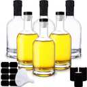 12 OZ Clear Glass Bottles with Cork, 6 Pack 375 ML Liquor Bottles with T-shaped Stopper Caps and PVC Shrink Capsules, Empty Heavy Base Bottles for Whiskey