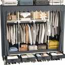 Large Portable Wardrobe with 4 Hanging Rods and Drawers, Armoire, Metal Storage Wardrobe Hangers, Upgraded Grey Non-Woven Dust Cover for Handing Closet,Large Closets for Bedroom (67.7 IN)