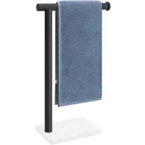 Hand Towel Holder, Hand Towel Stand for Bathroom with Marble Base, 304 Stainless Steel L Shape Hand Towel Rack Bar Standing for Vanity Kitchen Countertop, Matte Black