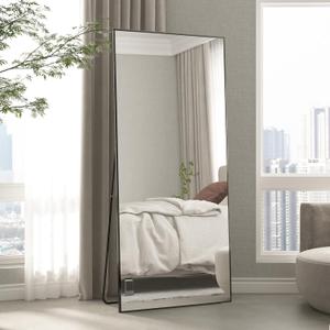 CASSILANDO Full-Length Mirror 65  24 ", Floor Standing, Unique Vertical, Black Metal Frame Mirror, Over The Wall Hanging for Living Room Bedroom Entrance Bathroom