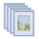 Muzilife 8x10 Wood Picture Frame Flat Display Pictures 5x7 with Mat or 8x10 Without Mat for Wall or Tabletop 4pcs, Blue
