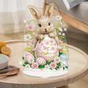 NSSHEL 1 Pcs Easter Tabletop Diamond Painting Ornament Cute Bunny Eggs Flower Designs Easter Diamond Painting Double Sided Acrylic Stand Up Desk Art Ornament for Home Holiday Themed Table Decorations