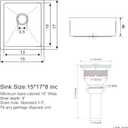 15-inch Undermount Kitchen Bar Sinks, 304 Stainless Steel Handmade Bar Sink Undermount, Single Bowl Kitchen Sink Brushed, 15" x 17" x 8", D15" X W17" X H8"