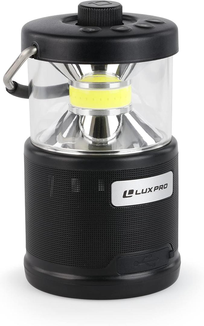 LUXPRO Bright 572 Lumen Rechargeable Bluetooth Speaker Lantern with Device Charging Port