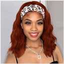 nicene Auburn Headband Wigs for Black Women Short Auburn Wavy Natural Hairline Bob Shoulder Length Synthetic Curly Daily Glueness Wigs14inch 350# (Ginger)