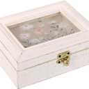 NIKKY HOME Wooden Keepsake Box with Glass Lids, Handmade Small Memory Box, Vintage Decorative Jewelry Display Box - Pink