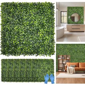 Artificial Grass Wall Panel Backdrop: 10"x10"(24P) UV-Anti Greenery Faux Boxwood Hedge for Indoor Outdoor Green Decor & Backyard Background Decorations Fence Covering Privacy
