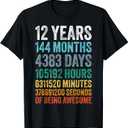 12 Year Old BDay Decorations Son Boy 12yr 12th Birthday T-Shirt (Black, M)