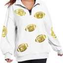 MAXIMGR Football Sweatshirt Women Game Day Sweatshirts Football Team Fans Pullover Shirt Sunday Funday Long Sleeve Tops (Small, White 338)