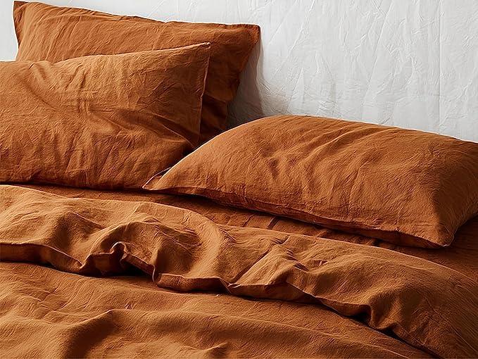 Cinnamon Washed Cotton Duvet Cover Boho Bedding Set Twin Full Queen King Size Stonewashed Duvet Cover Comforter Cover Dona Quilt Cover Set (Queen 90X90 Inches)