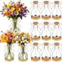 Baderke 12 Pack Small Plastic Bub Vases for Centerpieces with Bamboo Coaster Clear Desktop Plant Propagation Stations Vases for Flowers Rustic Wedding Home Centerpieces Arranging Bouquets(Bulb Style)
