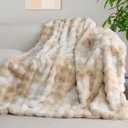 Soft Plush Thick Bubble Blanket, Faux Rabbit Fur Throw Blanket for Couch Bedroom Living Room, Fluffy Throw Blanket (60 * 80 inches, Tie-dye Camel)