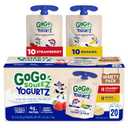 GoGo squeeZ yogurtZ Variety Pack, Strawberry & Banana, 3 oz (Pack of 20), Kids Snacks Made from Real Yogurt and Fruit, No Fridge Needed, Gluten Free, Nut Free, Recloseable Cap, BPA Free Pouches (EXP 10/08/26)