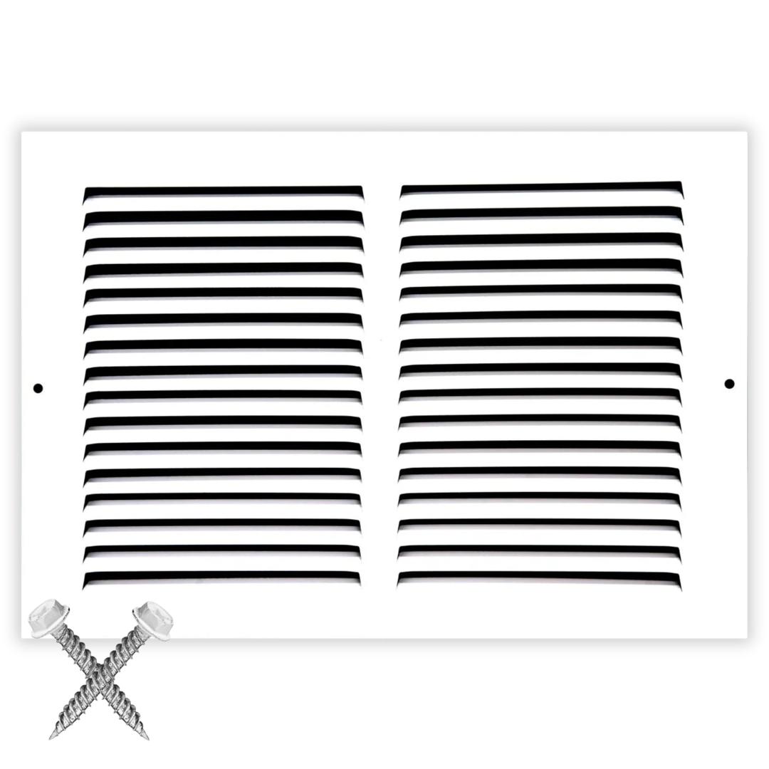12x8 Return Air Vent Cover Grille for Baseboard Duct Opening - 7/8" Margin Turnback Flush Fit Vent Cover Air Grill by HVAC - White - Overall Size: 13.75" x 9.75"