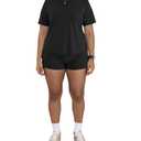 PINSV 2 Piece Sets for Women Short Sleeve Polo Top Shorts Set Summer Casual Jogger Tracksuit Black S