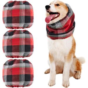 Geyoga 3 Pcs Snood for Dogs Ears Wrap Red Black Plaid Dog Calming Earmuffs Winter Puppy Hats Noise Cancelling Anxiety Relief Puppy Hoodies for Christmas Wearing in Bathing Grooming Ear Care(Large)
