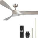 VONLUCE Ceiling Fans with Lights, 52" Mid Century Ceiling Fan and Remote, Stepless Dimming, 6 Speeds Noiseless DC Motor, 3 ABS Blades, Indoor Ceiling Fan for Kitchen Bedroom Living Room, Nickel