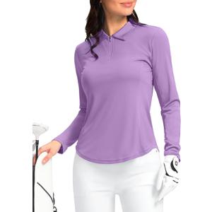 Women's Golf Shirts Lightweight UPF 50+ Long Sleeve Shirts UV Protection Quick Dry Cool Polo Shirts for Women Work Outdoor(Purple, L)