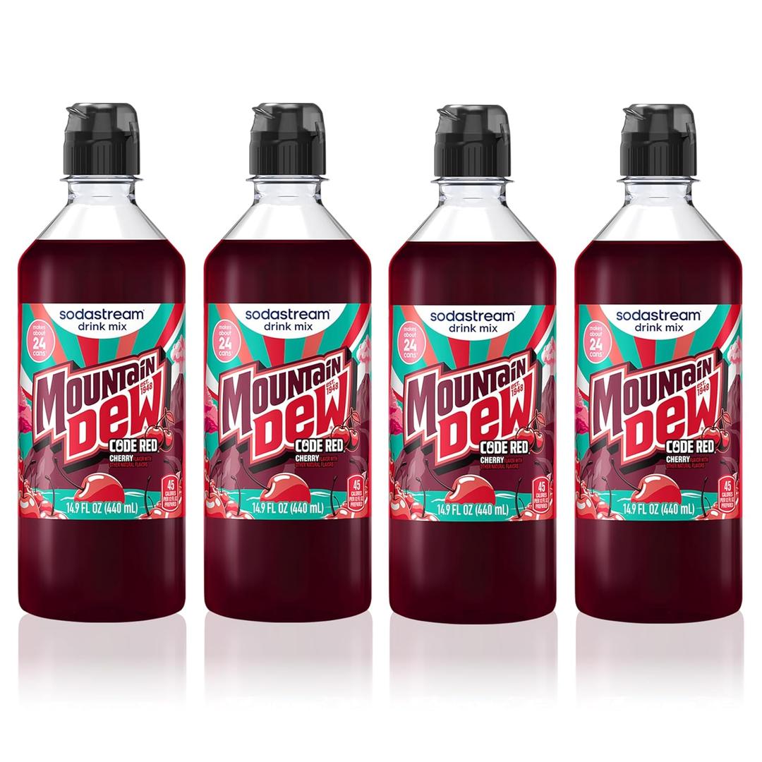 SodaStream MTN Dew Code Red Regular New Pour Bottle Drink Mix 14.9 Fl Oz (Pack of 4), BBD: 01/31/27