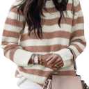 Dokotoo Sweaters for Women 2025 Crewneck Striped Cute Color Block Fall Winter Knitted Pullover Tops (Large)