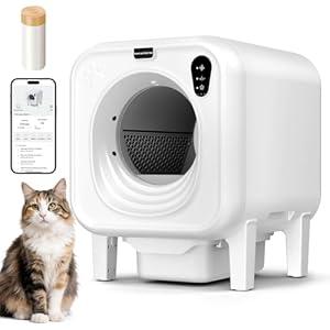 TOPNOTCH GENERAL Self Cleaning Litter Box, Extra Large Automatic Cat Litter Box Self Cleaning for Multiple Cats, App Control, Safety Protection, Ultra-Quiet,Includes Trash Bags,White