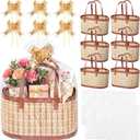 Reallnaive 6 Set Gift Basket Empty Woven Bamboo Storage Baskets with Clear Gift Bags Pull Bows Ribbon Foldable DIY Gifts Basket Kit with Handle for Baby Shower Housewarming