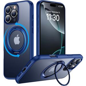 Temdan Designed for iPhone 16 Pro Case, 360Rotatable Ring Stand Matte Skin Feeling Compatible with MagSafe Military-Grade Protection Magnetic Kickstand Case 6.3 inch -Matte Blue