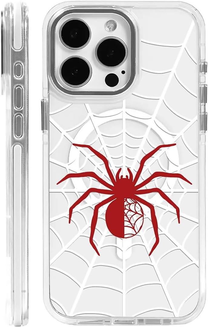 Case for iPhone 13/14,Red Spider Web T2 Clear Cases, Compatible with MagSafe, Slim Shockproof Magnetic Phone Sleeve Case for Girls Man, Scratch-Resistant Back