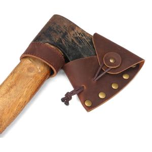Wood Axe With 2-in-1 Camping Leather Hatchet Sheath Axe Head Cover Protector with Axe Handles Loop for Belt Attachment Outdoors Tools Accessories, Brown