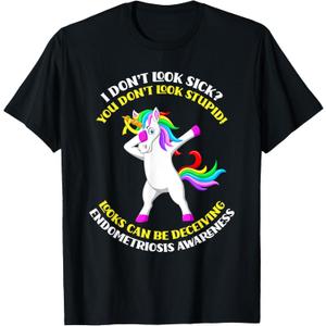 Endometriosis Awareness Unicorn Endometriosis Warrior T-Shirt (Small, Black)