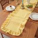 HunnmingRe 1 Pcs Yellow Plaid Gingham Ruffle Table Runner 118 x 13.8'' Farmhouse Table Runner 100% Cotton Scalloped Long Dresser Scarves for Dining Room, Wedding, Kitchen Rustic Home Decor