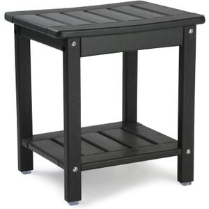 Apolimi Shower Chair,HDPE Shower Bench for Inside Shower to Sit On It, Shower Stool with Storage Shelf 2-Tier Spa Stool for Elderly,Water Resistant & Non-Slip Design Shower Seat Bench (Black S Size)