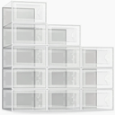 SEE SPRING 12 Pack Shoe Storage Box, Clear Plastic Stackable Shoe Organizer for Closet, Space Saving Foldable Shoe Rack Sneaker Container Bin Holder, White 