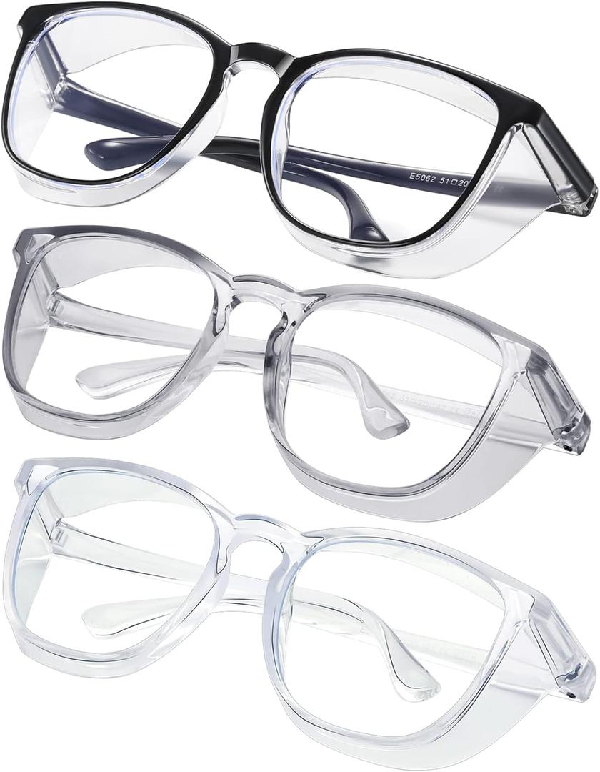 Safety glasses Goggles Nurses Protective Eyewear - Anti Fog Square Frame Stylish Clear Glasses for Women Men (C07-black Gery Clear)