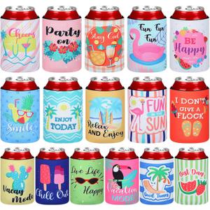 16 Pcs Beer Can Sleeves Neoprene Can Cooler Sleeves Funny Can Cover Insulated Beach Themed for Beverages Soda Bottles Summer Party Favors