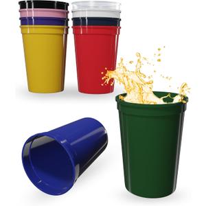 PartyPrints 10 Pack 16 oz Assorted Reusable Blank Plastic Cups, Stadium Cups Bulk  BPA Free Top Rack Dishwasher Safe, Party Colored Cups Perfect for Weddng, Birthday Graduation, Clubs