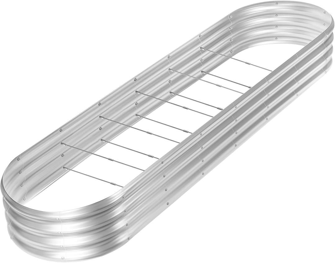 Land Guard 8ft Galvanized Raised Garden Bed Kit, Raised Garden Boxes Outdoor, Oval Metal Raised Garden Beds for Vegetables, Silver,108 Gallon Capacity(with 10 Connecting rods) (8x2x1ft)