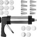 Stainless Steel Cookie Press Gun Kit, Spray Cookie Press with 13 Decorative Template Plates and 8 Icing Tips for DIY Baking Cooking