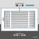 HVAC Premium 16'' X 8'' 3-Way AIR Supply Grille - Vent Cover & Diffuser - Flat Stamped Face - White [Outer Dimensions: 17.75''w X 9.75''h]