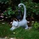 RM ROOMERS Cat Garden Statue with Lantern  Solar Cat Light Outdoor Figurine for Yard Patio Porch  Gifts for Women Gardeners  House Decorations, Birthday & Mothers Day Garden Gifts