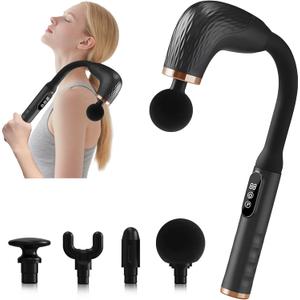 Massage Gun with Upgraded Extension Handle, Back Massager for Pain Relief Deep Tissue, Muscles/Neck/Shoulders/Waist/Legs Massager with 4 Massage Heads & 6 Speed Levels & 3 Massage Modes (Black)