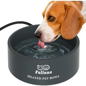 Large Heated Water Bowl, Outdoor Heated Dog Bowl with Chew Resistant Power Cord, Thermal Bowl Provide Drinkable Water in Winter, Heated Pet Bowl for Cat Rabbit Chicken Duck Squirrel 0.85 Gal (Grey)